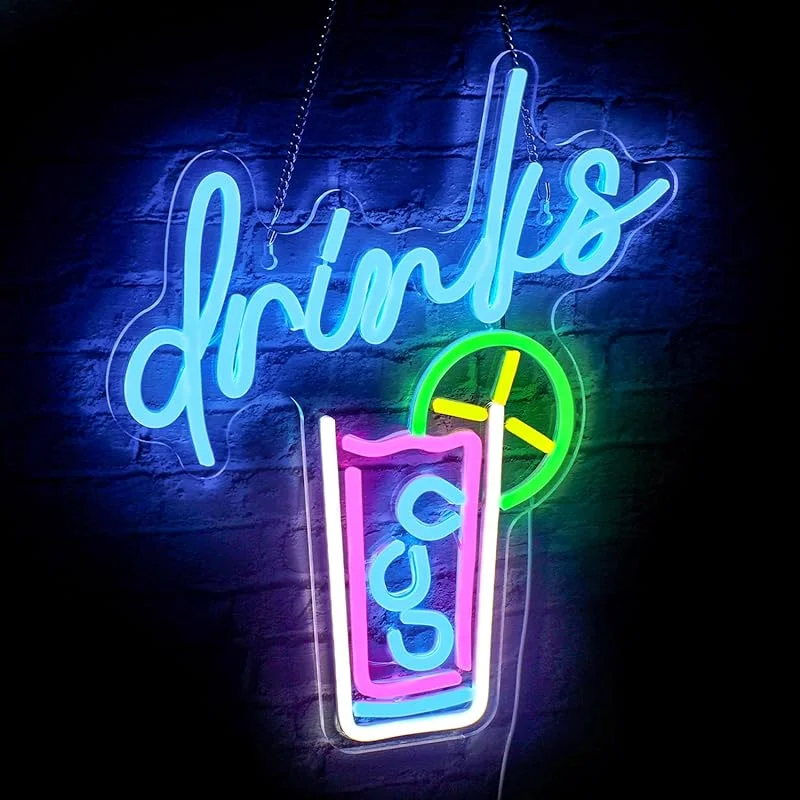 

Drinks Neon Signs Drink Cup LED Light Bar Wall Art Decor Cocktail Home Bar Club Pub Hotel Restaurant Cafes Shops Birthday Party