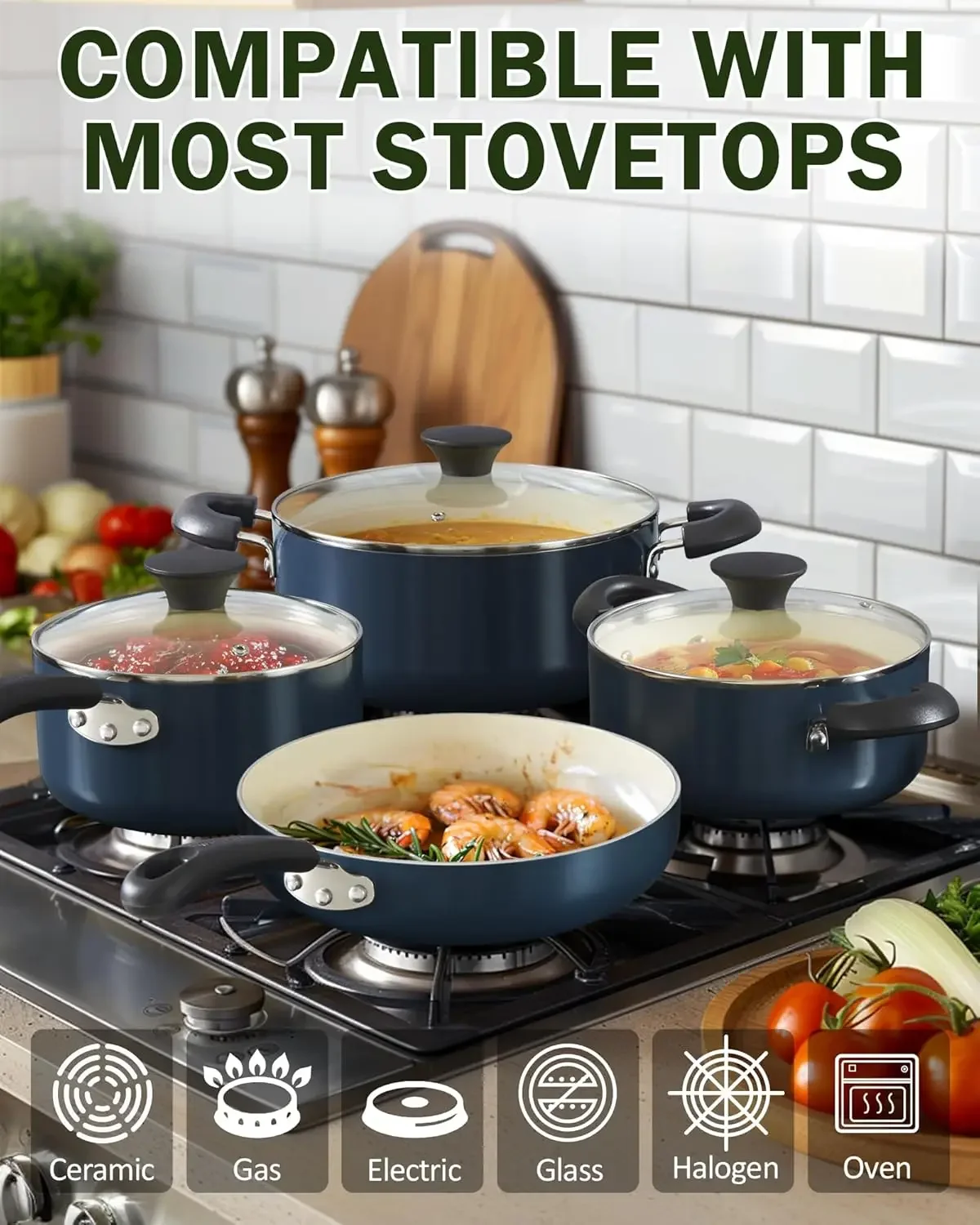 Pots and Pans Set Nonstick, 10-Piece Ceramic Kitchen Cookware Sets, Nonstick Cooking Set with Saucepans, Frying Pans, Dutch Ove