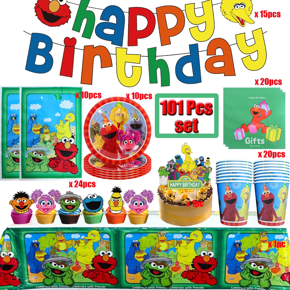 

Sesame Street Happy Birthday Party Decoration Cup Plate Tablecloth Banner Wedding Decoration Baby Shower Girls Party Supplies