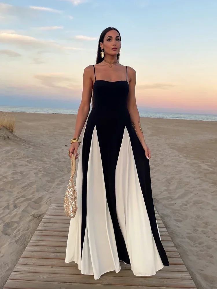 Sexy Spaghetti V-Neck Evening Dresses Summer Black White Elegant Sleeveless Backless Prom Dress Ladies Fashion Club Party Robes