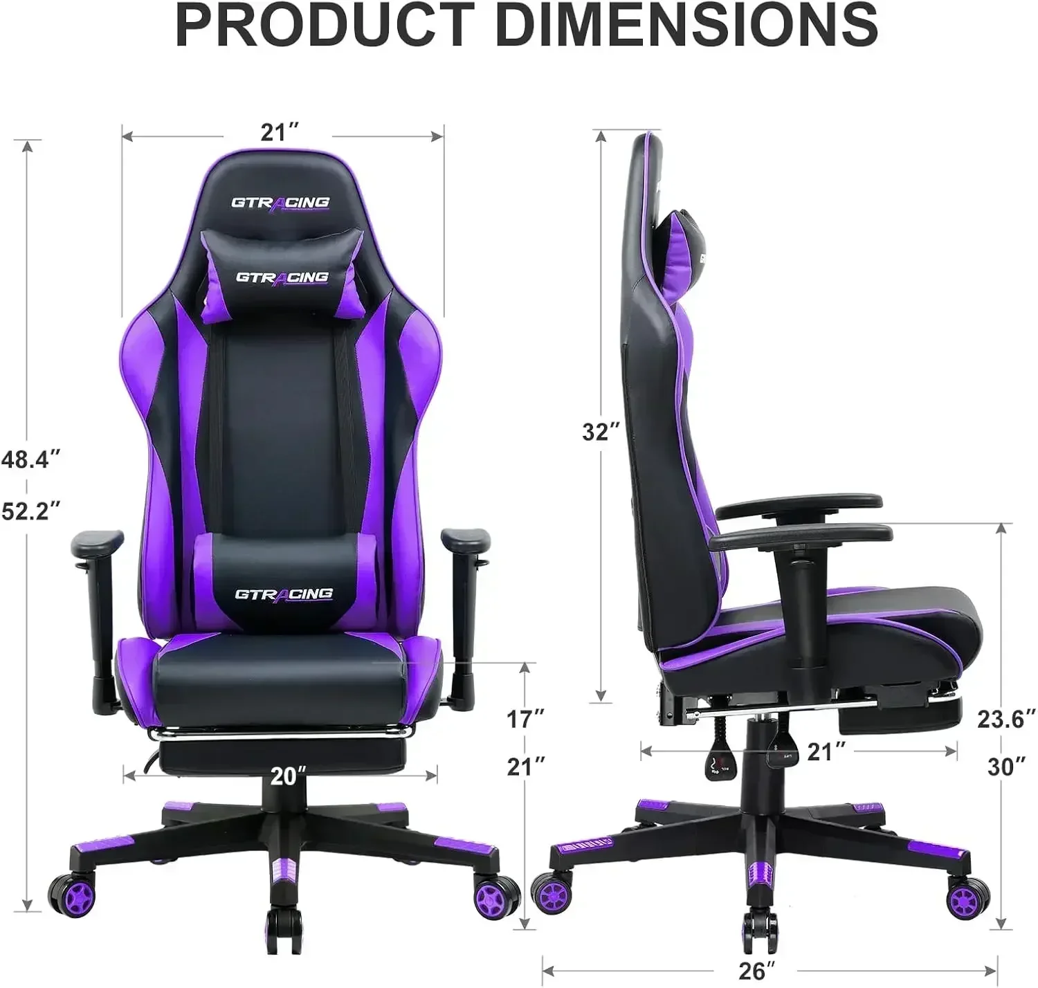 [Discounted Price, Hot Sale!]Gaming Chair with Footrest, Ergonomic Computer Game Desk Chair, Reclining Gamer Chair Seat Height A