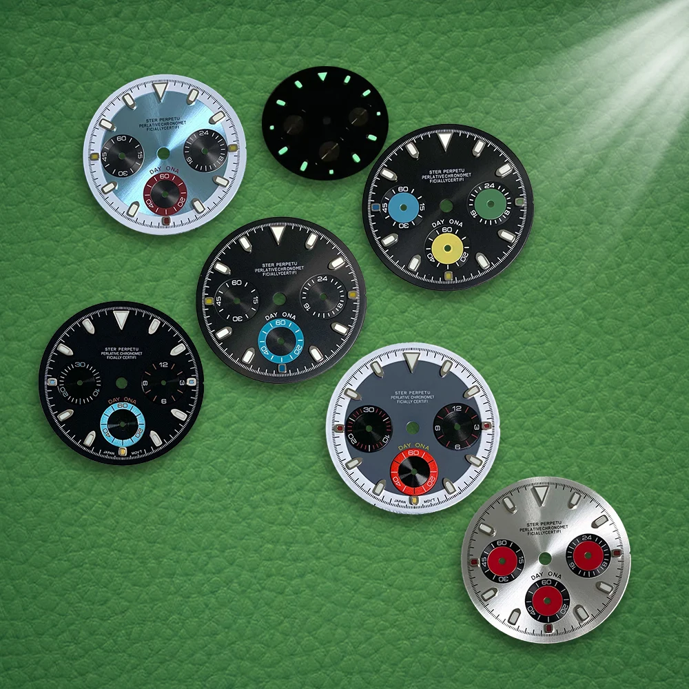 

S Logo New 29.8mm black Panda Dial Colorful circle Suitable for VK63 Movement Green Luminous Watch Modification Accessories
