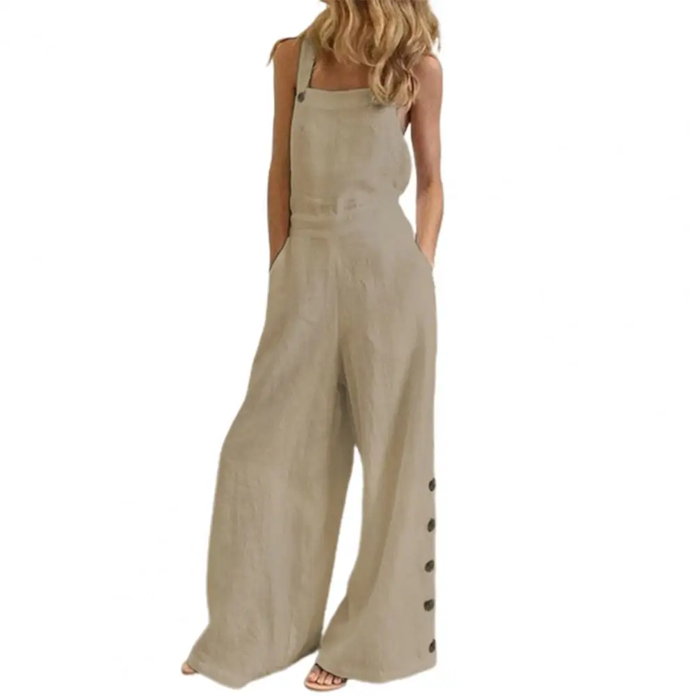 Summer Fashion Womens Sleeveless Loose Jumpsuit 2024 Ladies Solid Pockets Wide Leg Pants Long Trousers Suspenders Street Leisure