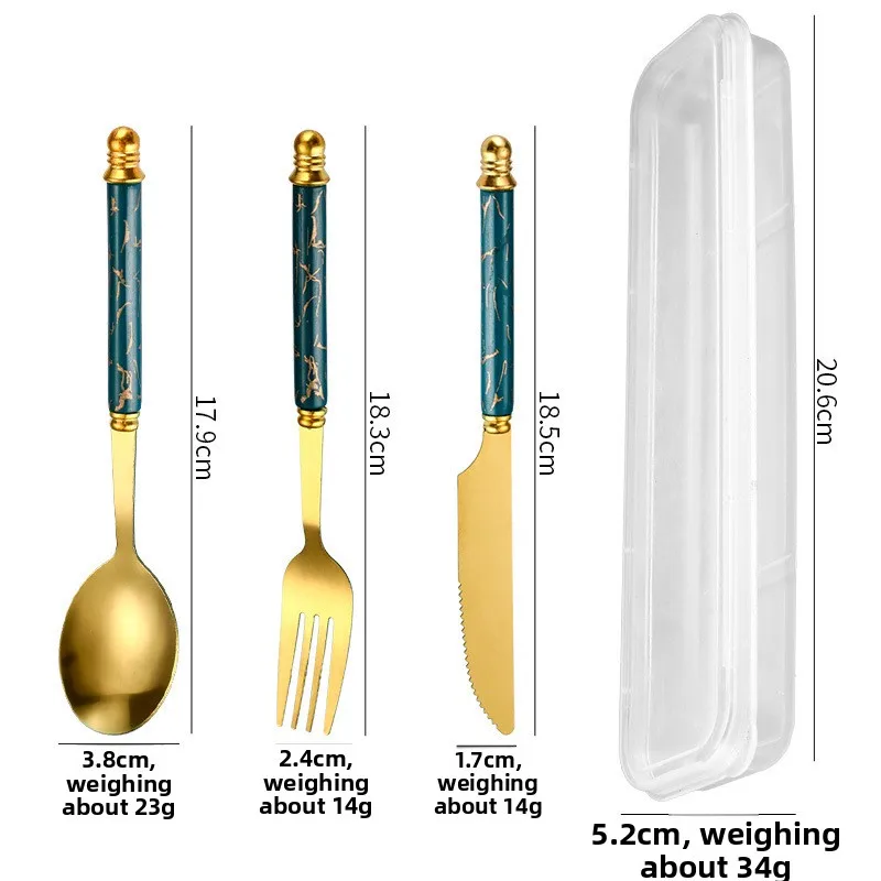 3Pcs Stainless Steel Cutlery Set, Marble Pattern Knife Fork Spoon Western Tableware view 6