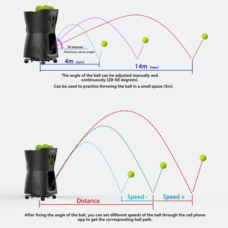 Pusun Tennis Ball Machine, PT-Mini Pro, Ultraleve, Bola automática, Equipamento de Treinamento, Portátil, Indoor e Outdoor Prática