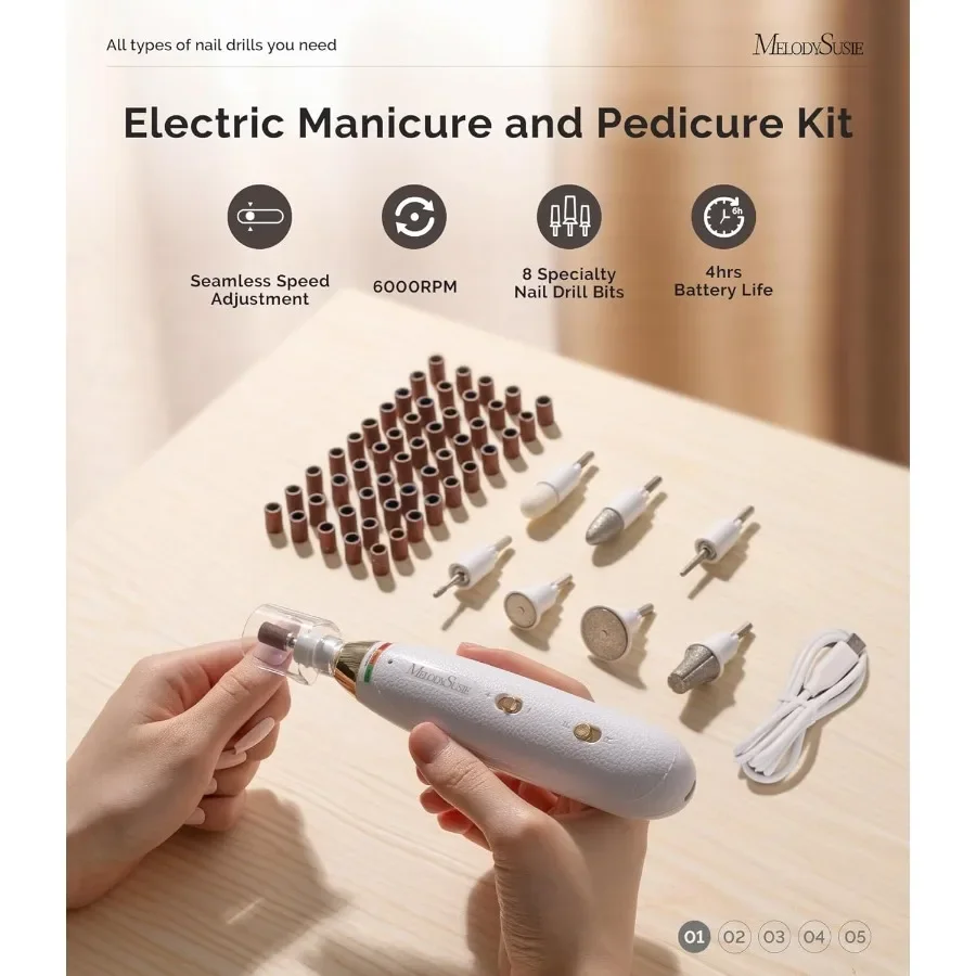 Professional Cordless 8in1 Electric Nail Drill with 20 Speeds for Precision Manicure and Pedicure Rechargeable EFile Designed f