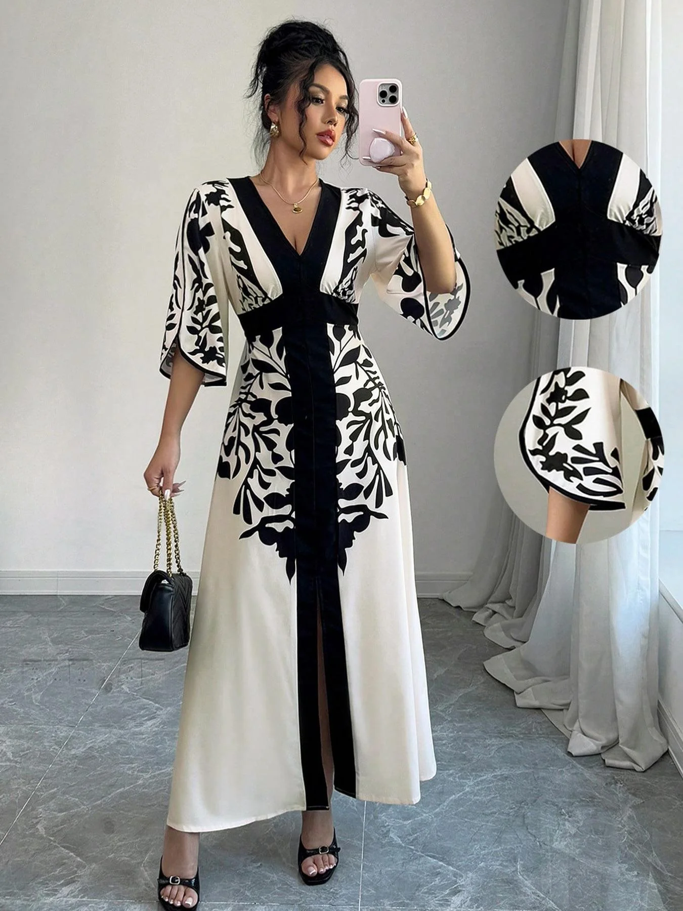 فستان نسائي طويل أنيق، قماش منسوج مناسب، سمك معتدل، نمط صيفي كاجوال، مثالي للارتداء اليومي والمناسبات الخاصة