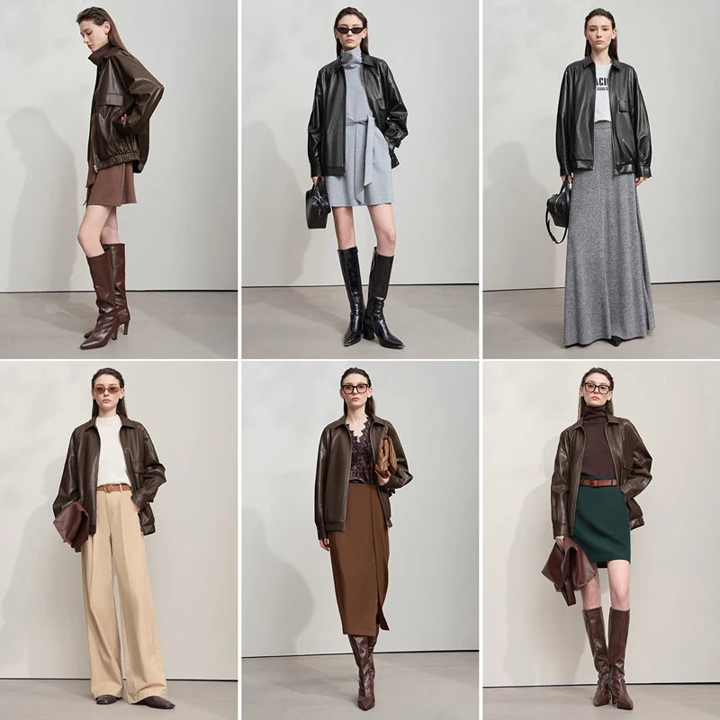 AMII Leather Jacket Woman 2025 Autumn New Streetwear Style PU Leather Jacket Lapel Zipper Long Sleeve Casual Loose Tops 12543118