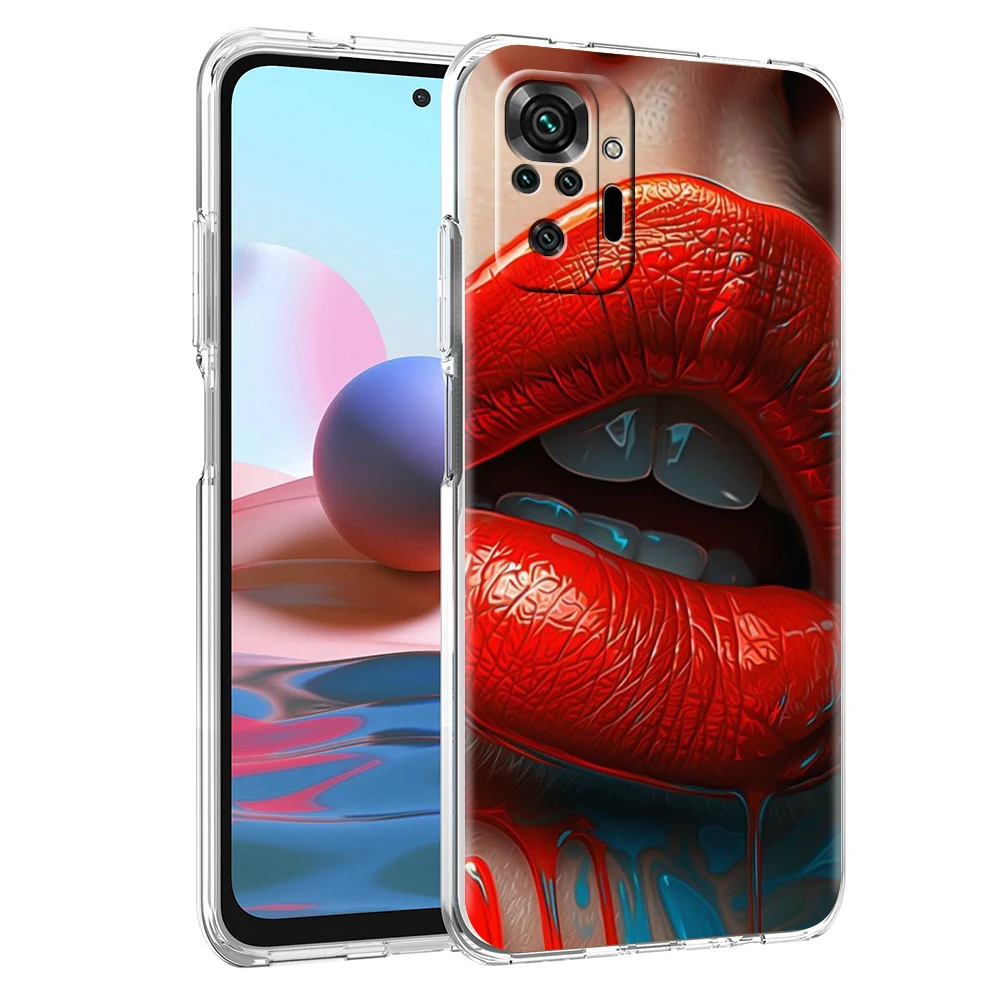 유행 입술 휴대폰 케이스 커버, 레드미 노트 10 11 11T 7 8 8T 9 K40 게임용 9A 9C 프로 플러스 투명 소프트 쉘 카파스 가방