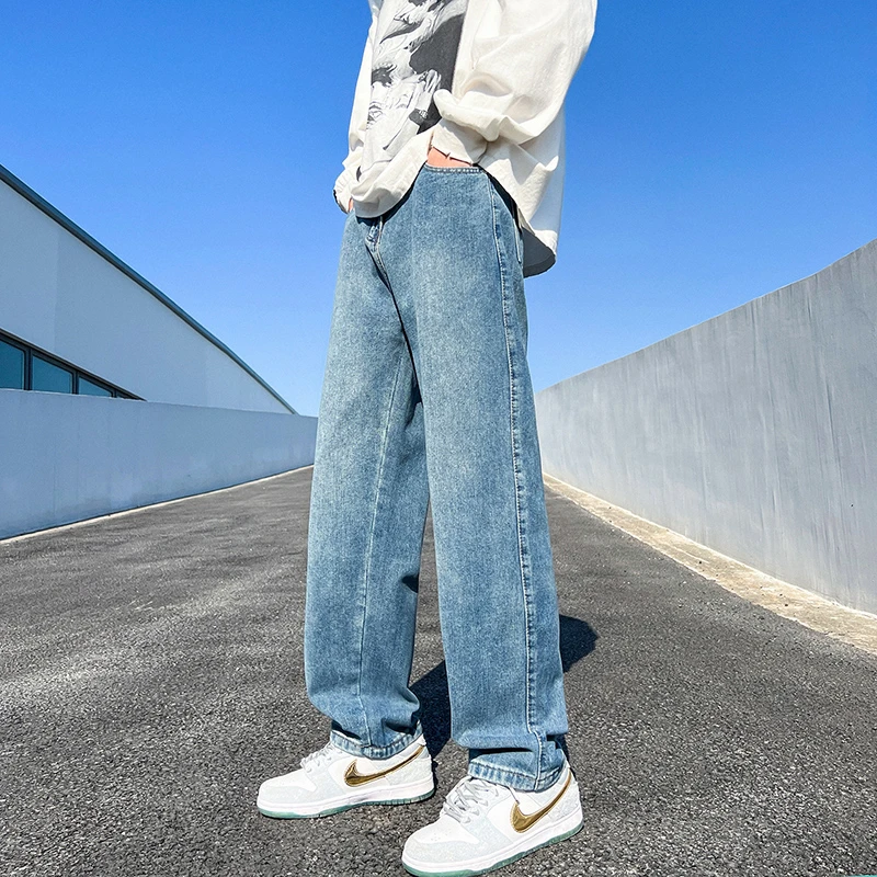 5 Colors Men's Extend Straight Jeans Spring New Vintage Casual Baggy Jeans Korean Youth Trousers Classic Wide Leg Denim Pants