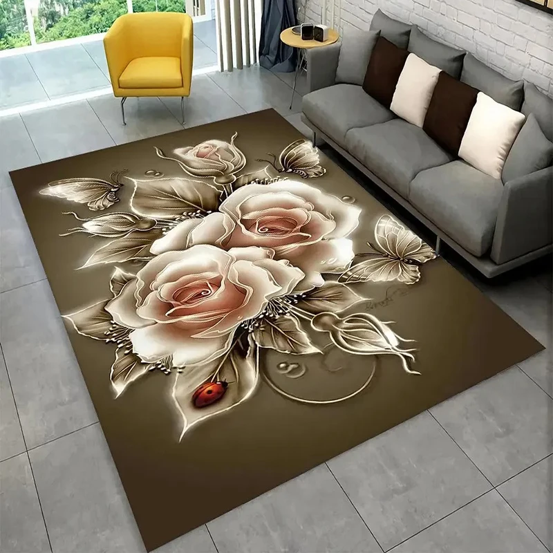 Floral Butterfly Rectangular Rug Various Vivid Flower Patterns with Butterflies perfect for enhancing the decor of living rooms