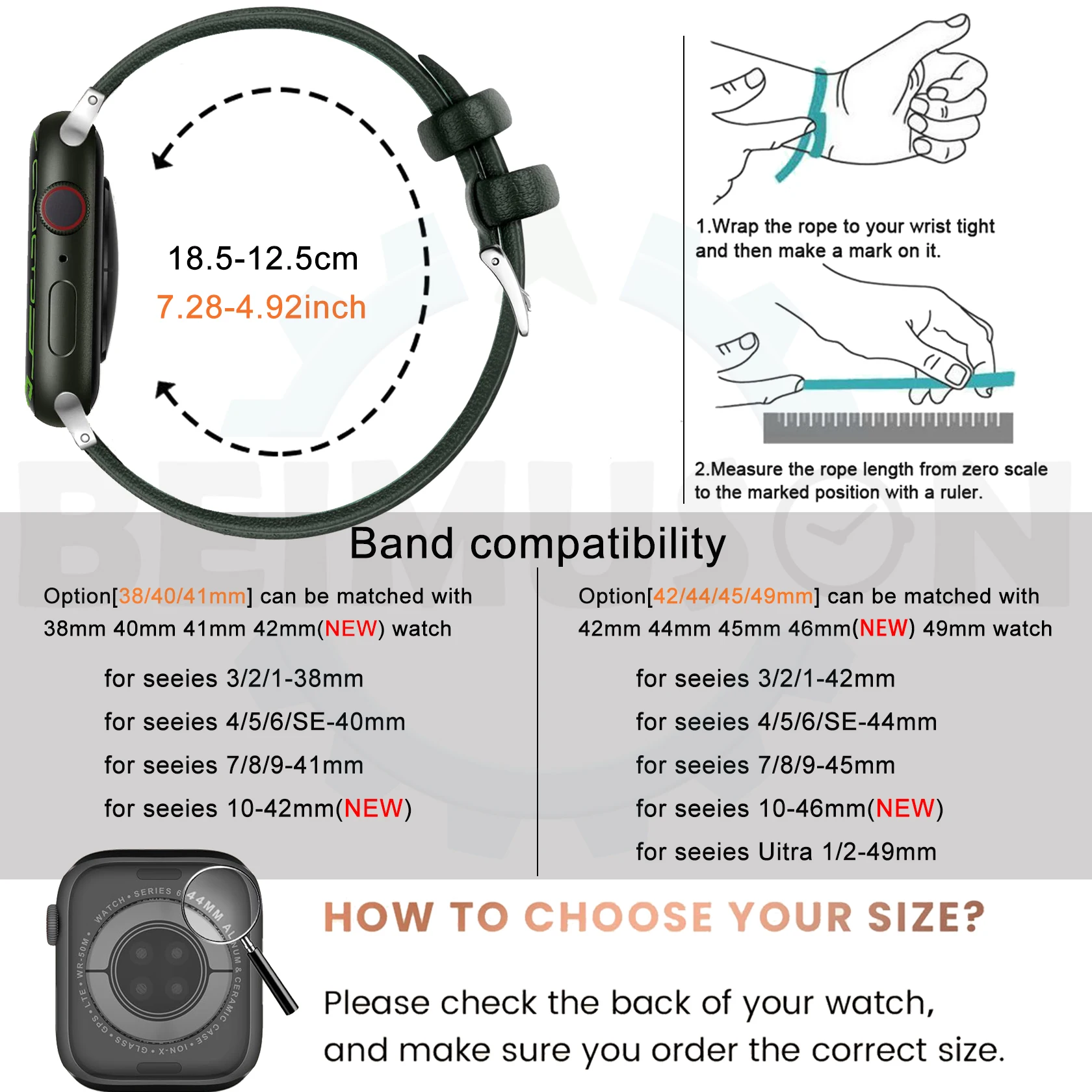 Schlankes Lederarmband für Apple Watch Band 44 mm 40 mm 41 mm 49 mm 45 mm Handgelenk Damenarmband IWatch Serie 10 9 8 7 6 5 4 SE Ultra 2 – Detail 1