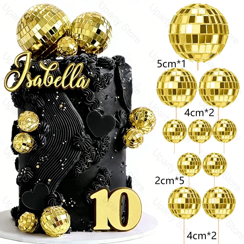 10 Stück 2-5cm Disco-Kugeln Kuchendekoration Rosa Gold Spiegel Silber Disco-Kugeln Kuchenaufsätze für Geburtstag Disco-Themenparty Dekoration – Detail 7
