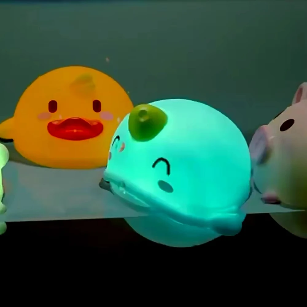 Baby Cute Animals LED Light Up Bath Toys Swimming Water Soft Rubber Float Induction Luminous Duck for Kids Play Funny Gifts