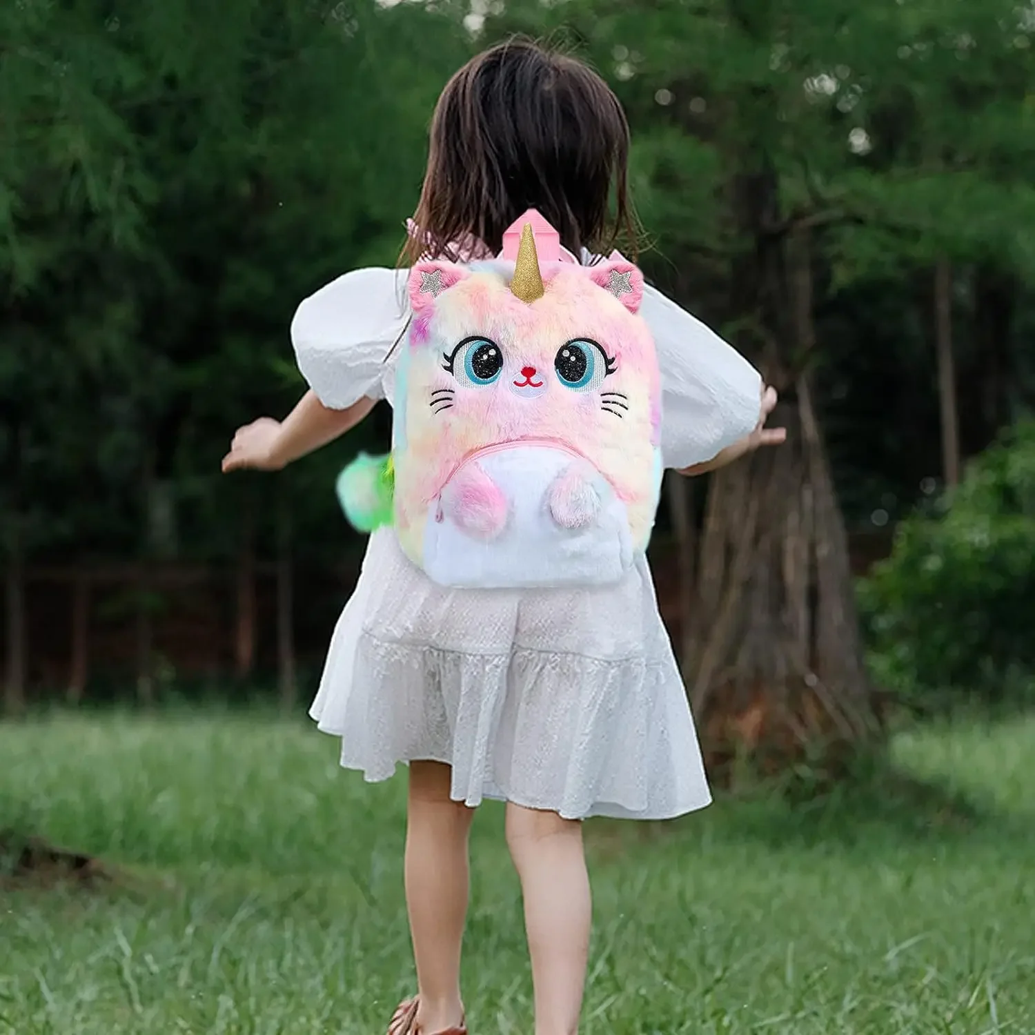 Unicorn Cat Backpack Purse Set Kawaii Cute Colorful Unicorn Cat Kitty Shoulder Bag Gift Set for Toddler Girls