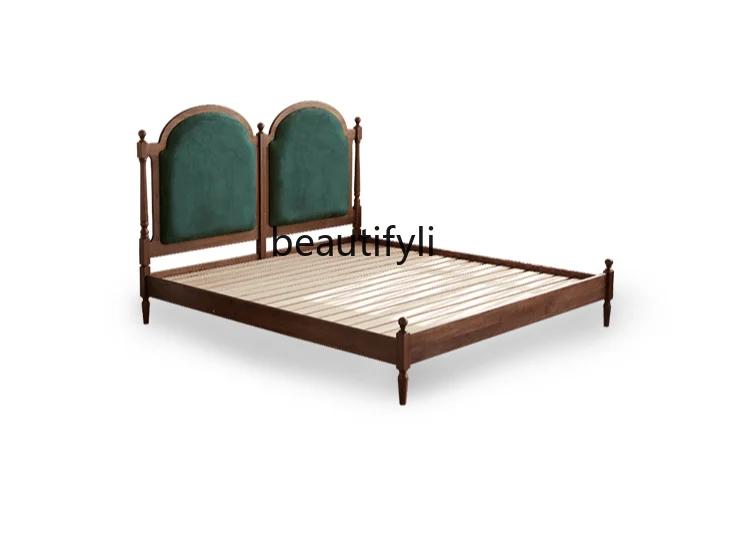 Mid-Summer Night Bed Nordic Retro Soft Bag 1.8 M Solid Wood Bed Black Walnut Fabric 1.5 M Double Bed