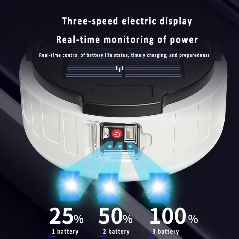 LED Solar Camping Light USB Charging 100W Super Bright Outdoor Remote Control Waterproof Tent Emergency Lights Flashlight