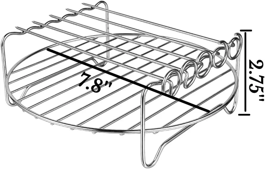 Air Fryer Rack XL Stackable Metal Holder Set of 2, Double Layer Rack with Skewer