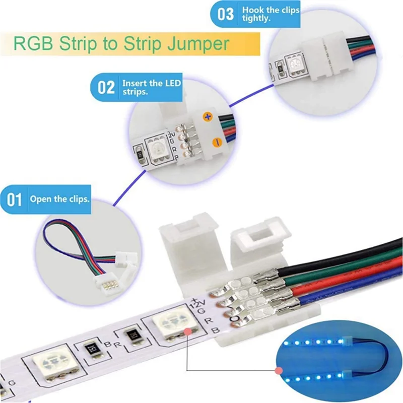 Kit connettore striscia LED AS94-2X per striscia LED RGB 5050 10 mm 4 pin Splitter a 2 vie, accessori fai da te per connessione striscia LED RGB
