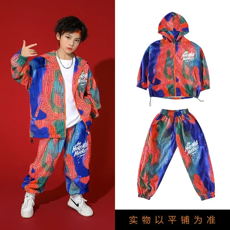 Meisje Jongen Jazz Dans Kostuum Kleding Kid Hippop Hiphop Kleding Rits Letters Print Hoodie Jas Top Streetwear Joggingbroek