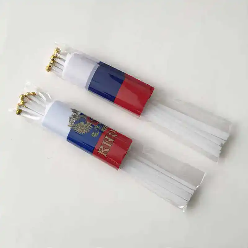 

10PCS Mini Russian Flags Russia Eagle President 14x21cm Small Stick Hand Held Flag Banner With Plastic Flagpole For Decoration