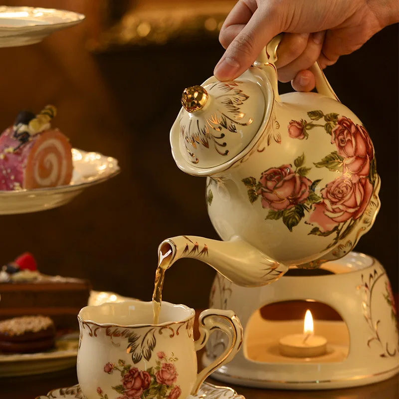 

European ceramic coffee pot, retro palace style flower teapot, afternoon tea Kung Fu tea set, household tea maker, hot and cold