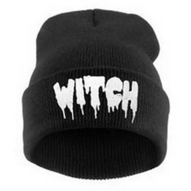 Europe and The United States Men and Women\'s Hip-Hop WITCH Embroidery Knitted Wool Elastic Beanies Hat Ski Cap RX087