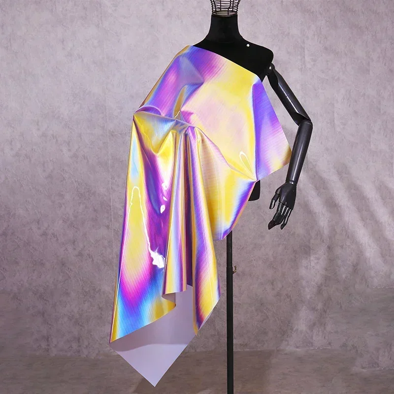 3D Illusion TPU Gradient Glossy Mirror Waterproof Fabric Clothing Garment Accessories DIY Creative Super Bright Cloth 50x137cm