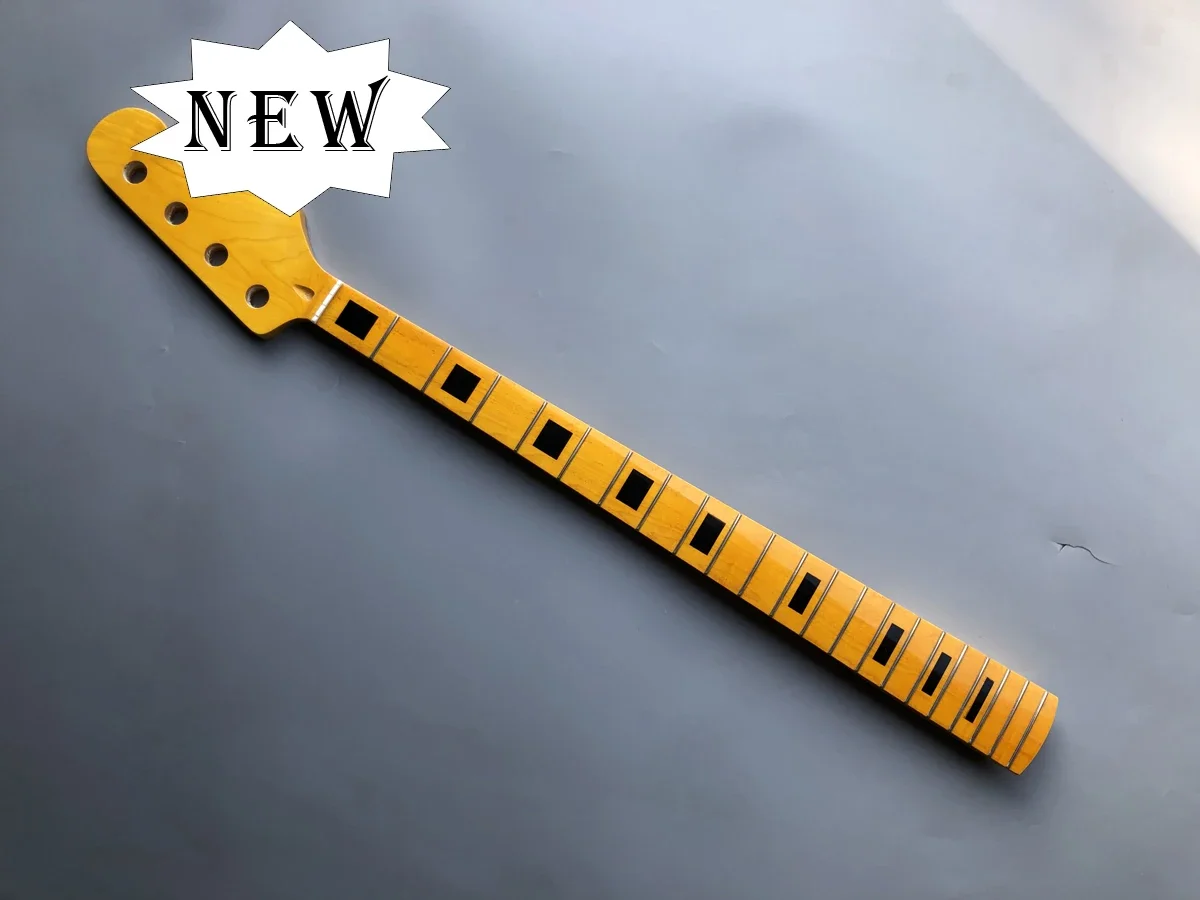 4 String Electric Bass Guitar Neck 21 Fret 34 Inch Maple Headstock+Rosewood Fretboard Block Inlay Yellow Paint Finished Bolt On