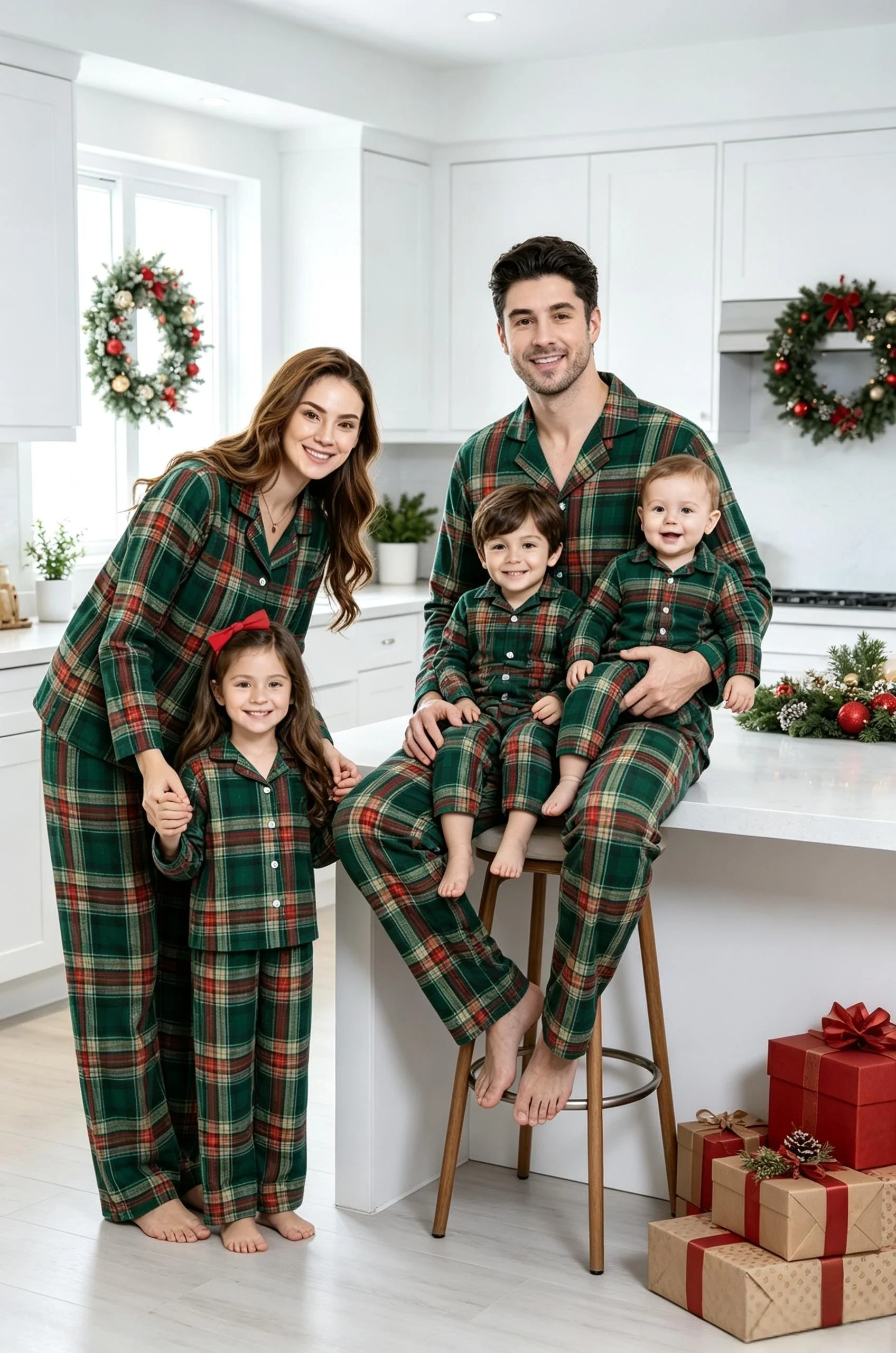 Contrast Color 2027 Winter Family Christmas Matching Outfits Adults Kids Plaid Sleepwear Baby Romper Xmas Pjs Shirt Pants Pijama