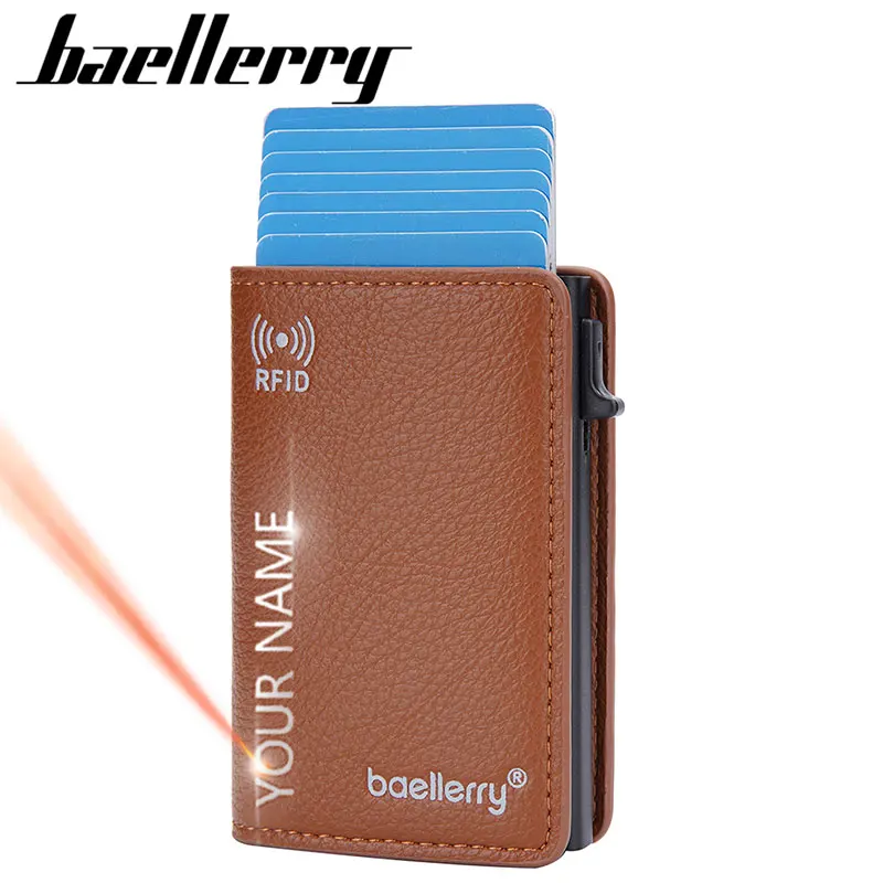 

Baellerry New RFID Men Wallets Slim Short Card Holder Name Engraving Luxury Brand Male Purse PU Leather Small Men's Wallet