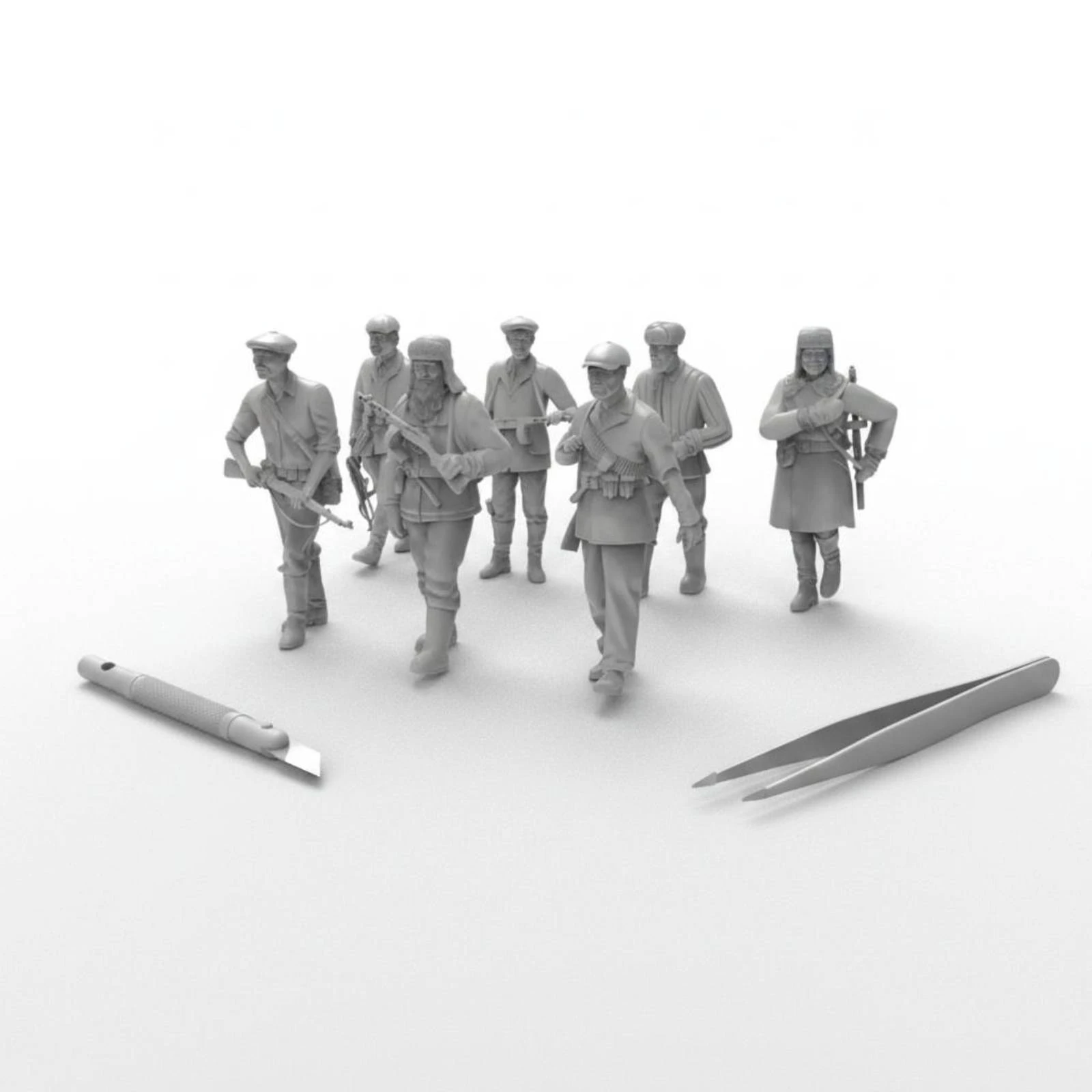 7 Pieces World War II Soldier Figures 3D Printed Resin Model Kit Unpainted Model Kit Solid Single-Piece-Piece Collectible Toy