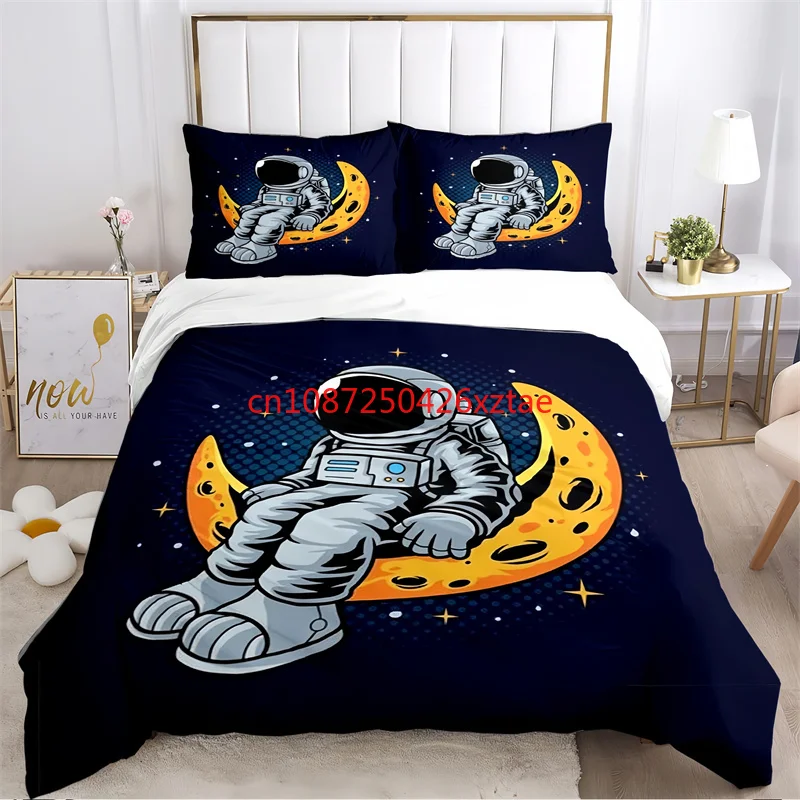 

Astronaut Space Logo Cover Sets Printed Bedding Set Double Queen King Size 2/3pcs,boys and Girls Brithday Gift