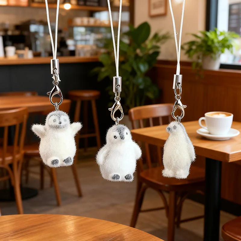 Kawaii flocking Resin Sea otter Penguin Charms Cute Marine animals pendant Bag keychain Jewelry Friend Couple Gifts