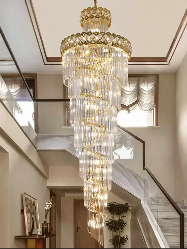 

Nordic LED stairwell ceiling chandelier, crystal pendant lamp, lustre, hotel dimmable decoration