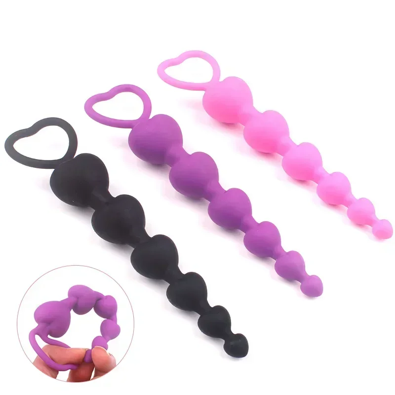 New Heart beads Soft Anal Plug anus Toys Big Balls Silicone G-Spot Stimulating Butt Plugs Adult Sex Toys For Couple / Women/men