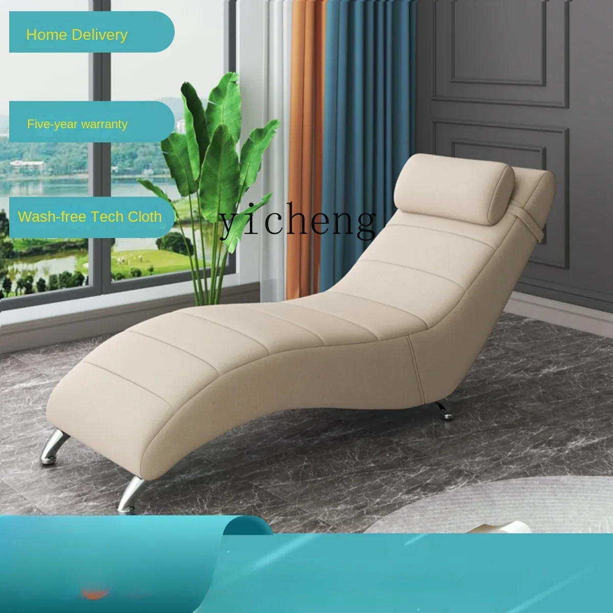 ZC Chaise Longue Single Recliner Modern Simple Hotel Beauty Bed Bedroom Sofa Solid Wood