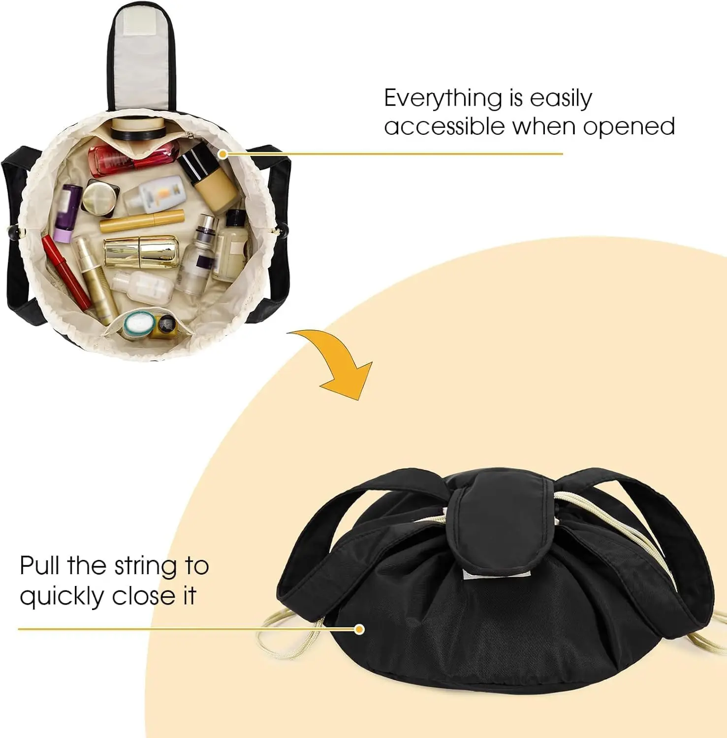 Female Large Capacity Barrel Drawstring Makeup Bag Travel Storage Case Portable Grooming Case Toiletries Organizer Accessories