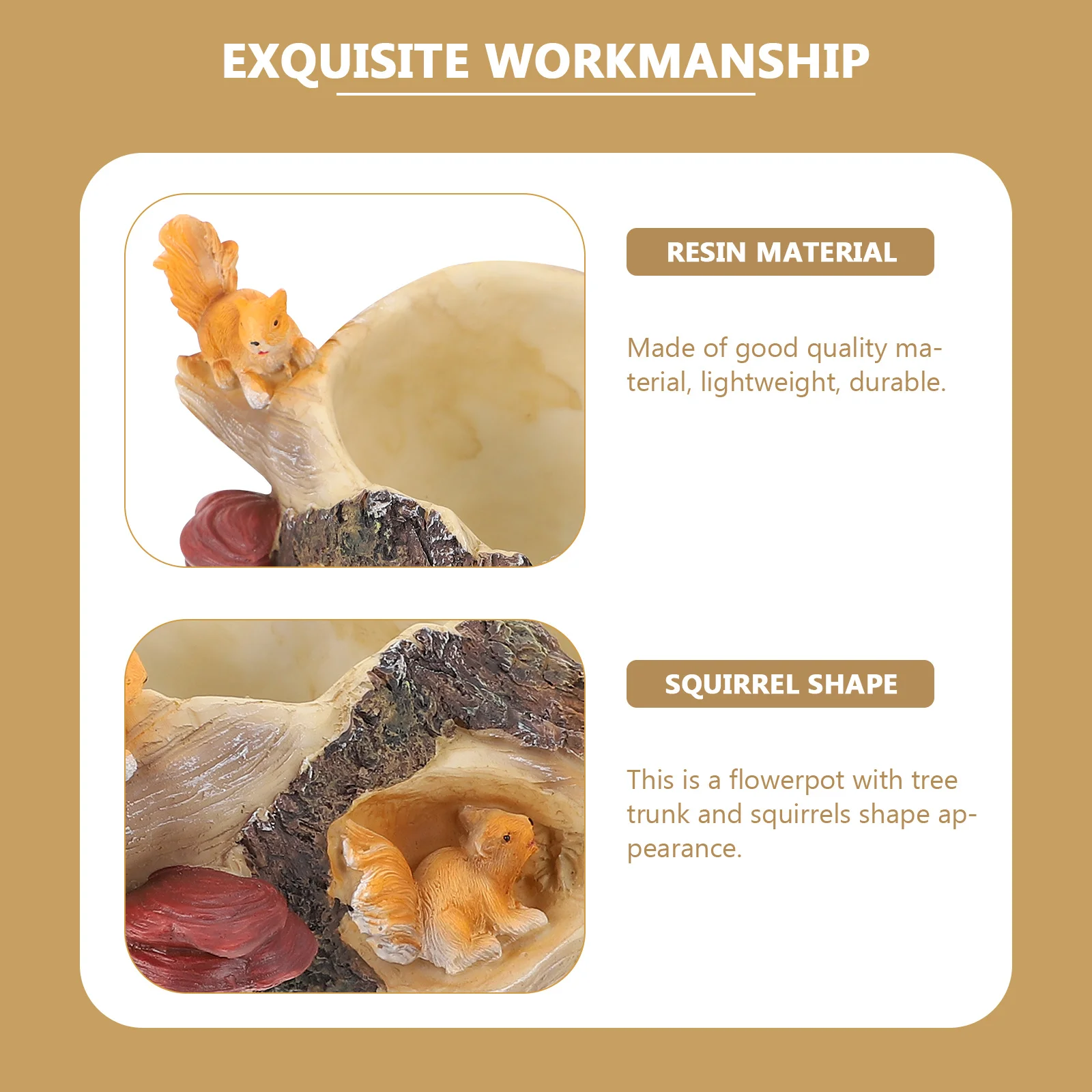 

1Pcs Creative Resin Flowerpot Tree Trunk Squirrels Shape Succulent Plant Container Durable Garden Planter Flowerpot