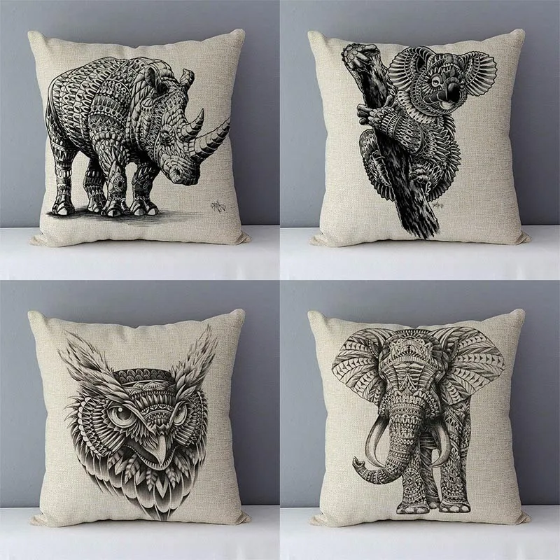 

Cozy couch cushion cover home decorative pillows black elephant kola elk printed animals pillowcase 45x45cm Housse de coussin