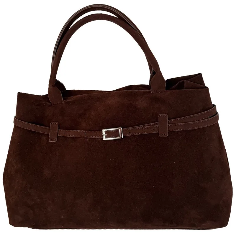 

New fashionable retro velvet frosted large capacity handbag for women, simple and casual large bag