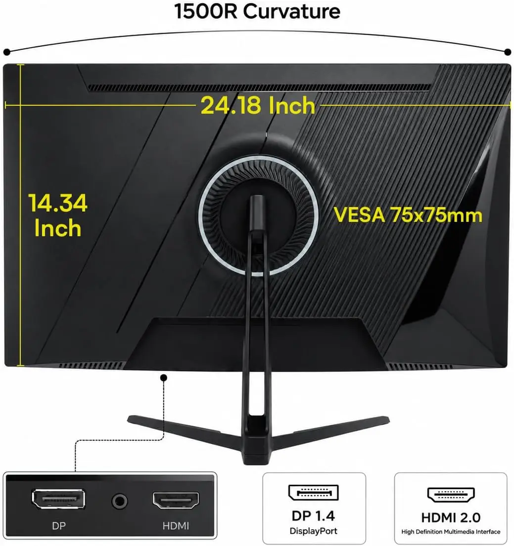 Great Voell 27-inch 240Hz Curved Gaming Monitor, 2K QHD, 1ms MPRT G-Sync | 1440p HDR VA Panel, 98% sRGB, 1500R Immersive VA Panel, HDMI 2.0 and DP 1.4, Tilt Adjustable, VESA Compatible