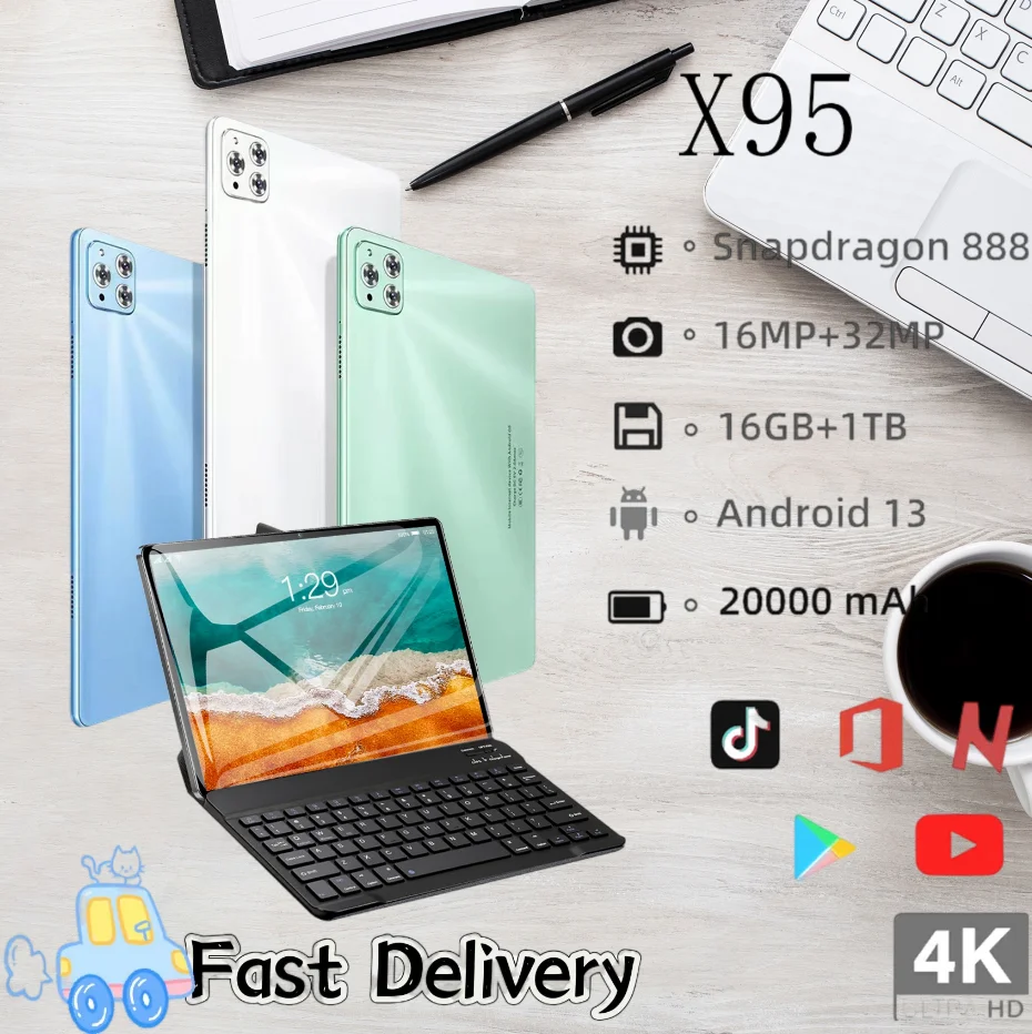 

2024 Global Edition Tablet X95 11-inch 16GB RAM 1TB ROM Bluetooth 5.0 5G Android 13 Mobile Dual Wifi GPS Dual SIM Utility Tablet