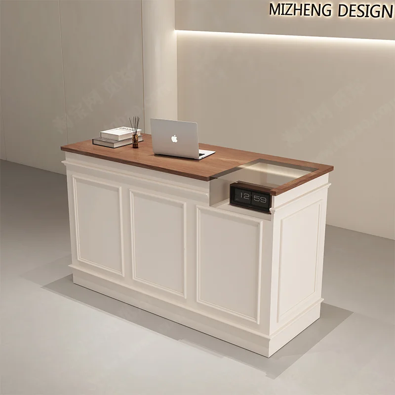 

Medical beauty front desk milk tea shop French counter company reception desk custom simple checkout page clothing store paint b