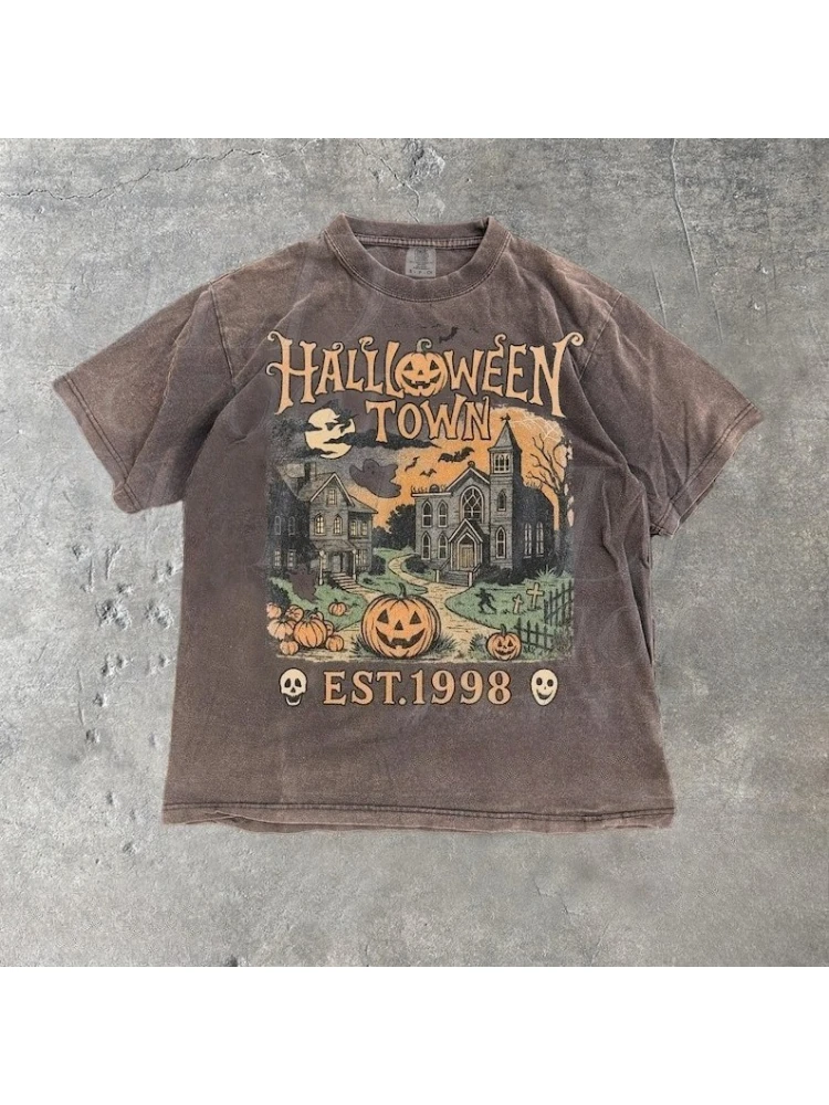 Halloween Graphic Printed T-Shirt for Unisex Oversized Retro O Neck Short Sleeve Blouse Tops Women Halloween Spooky Tee Shirts - Image 2
