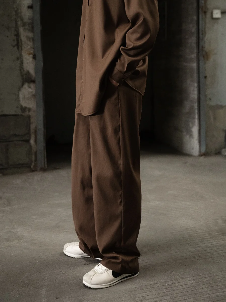 

Мужские винтажные брюки Noears в стиле High Street, коричневые, прямого кроя, повседневные, в пол, свободные, струящиеся, длинные