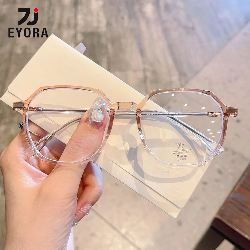 

EYORA Oversize Frame Reading Glasses for Women Polygon Anti Blue Light Photochromic Glasses Optical Lenses with Prescription