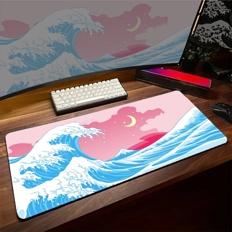 

Большой коврик для мыши Kawaii HD XXL с цветным волновым дизайном, для геймеров, для компьютера, для игр, большой настольный коврик, нескользящий, для офиса