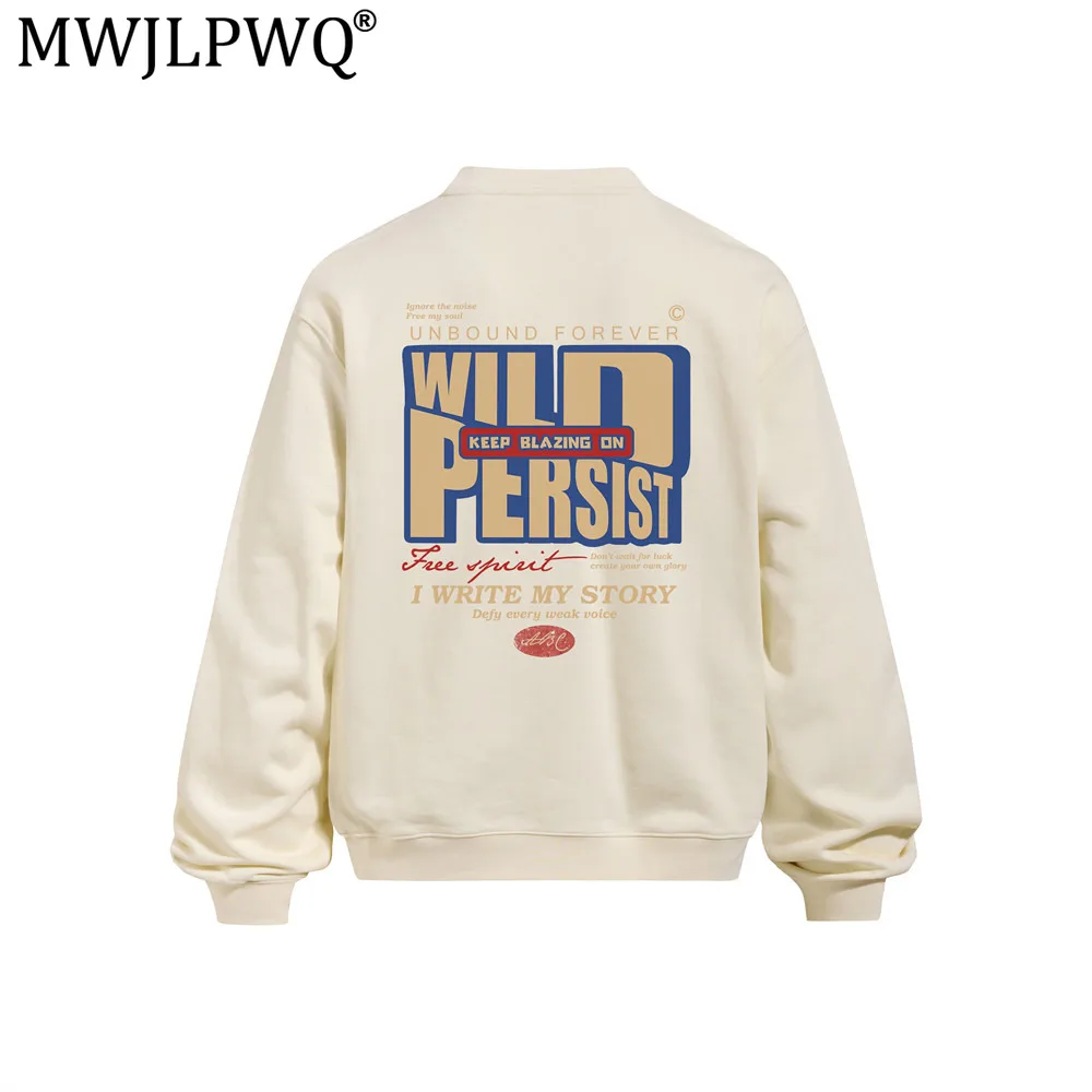 MWJLPWQ Letter Color-Block Print Crew Neck Sweatshirt Male American Street Fashion Spring Autumn Men's Loose Casual Tops 20731