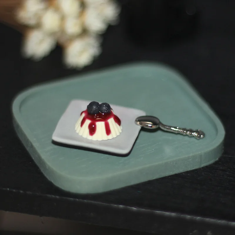 1:12 Dessert Miniatuur Speelgoed Model Ob11 Poppenhuis Accessoires Fotograferen Beeldjes Bosbessen Pudding Kersenpudding Decor
